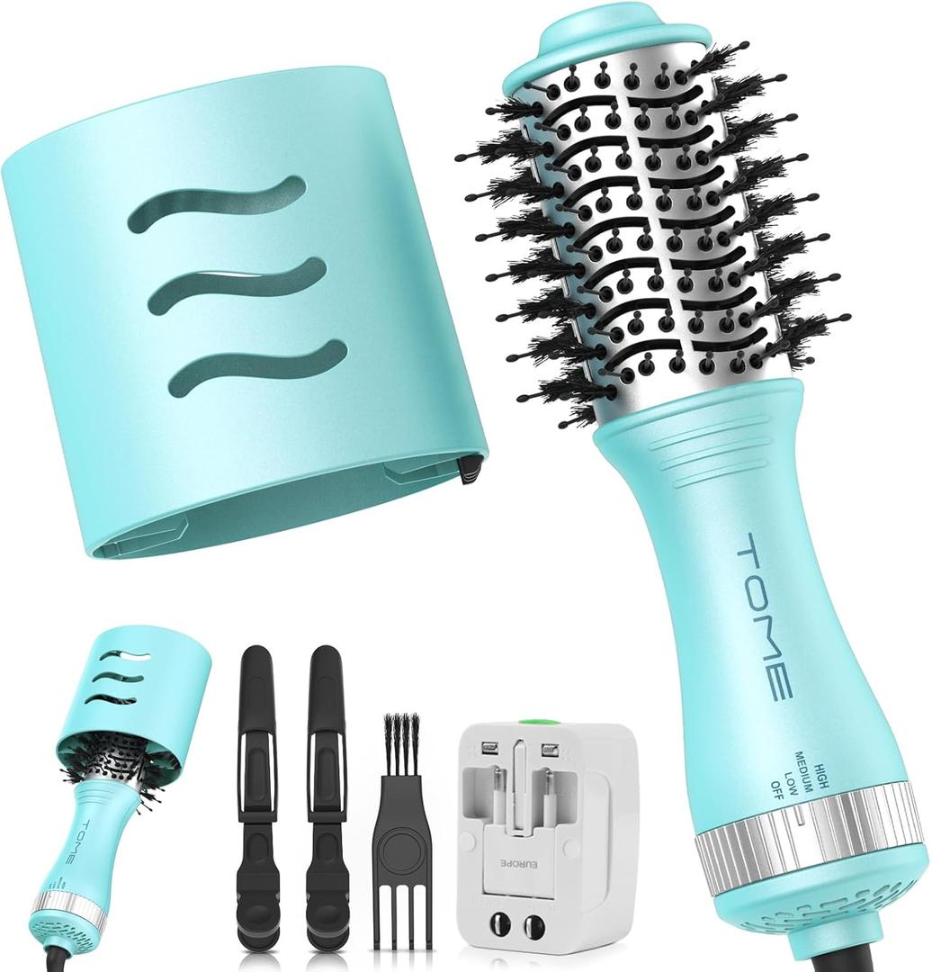 Blow Dryer Brush, Hair Dryer Brush in One, 600W Oval Hot Air Volumizer & Straightener, Anti-Frizz Blowout Styling Brush, Dual Voltage 110240V Travel (2 Inch) Blue