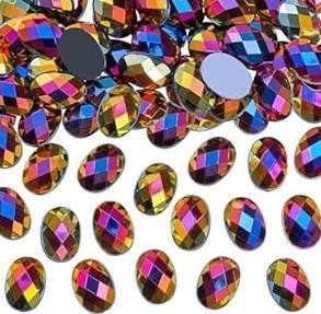 100pcs 14x10mm Oval Flat Back Rhinestones 3D, Acrylic AB Colour Face Gems for Crafting, DIY Gemstones Jewels Card Making Embelishments, Clothes, Shoes, Hats Accessories Crafts (Black AB)