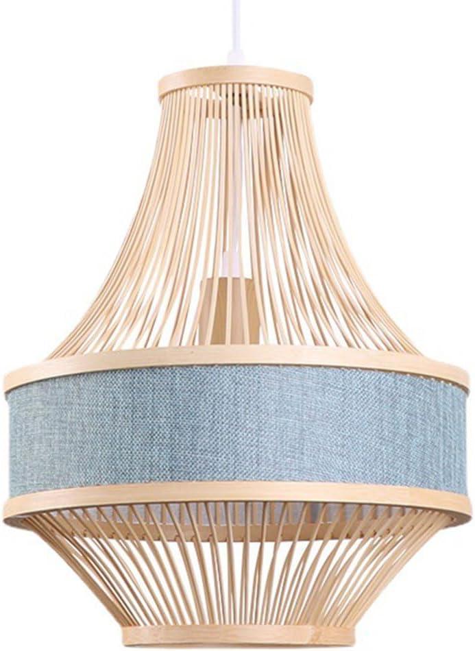 Blue Linen Lamp Shade Creative Chandeliers Farmhouse Bamboo Cage Wicker Pendant Light Fixtures E26 Adjustable Ceiling Mount Hanging Lamp for Living Room, Dining Room, Bedroom, Entryway Decor 11.81"W x 47"H