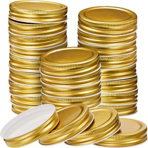 Chuangdi 30 Packs Mason Jar Lids Bulk Regular Mouth Canning Lids Leak Proof Secure Mason Storage Solid Caps(Gold,Steel)