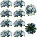 BLOSMON Flower Ball Centerpieces for Table 10 Pcs Fake Rose Centerpiece Flowers Dusty Blue Artificial Silk Floral Arrangement Center Piece Kissing Bouquet for Wedding Party Home Decor