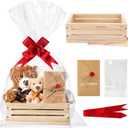 Wonderjune Wooden Gift Basket with Cellophane Bag Ribbon Greeting Card, Empty Wood Basket for Birthdays Baby Shower Wedding Back to School Housewarming Gifts Packaging(Wood,Small)