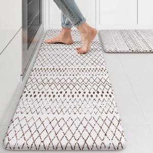 KIMODE Kitchen Mats 2PCS, Cushioned Anti Fatigue Boho Kitchen Rugs and Mats, Non Slip Waterproof Kitchen Mats for Floor, Comfort Foam Standing Desk Mat for Home, Office, Sink, Laundry, Brown and White
(17.3" x 47 "+ 17.3" x 29 "--0.47 inches)