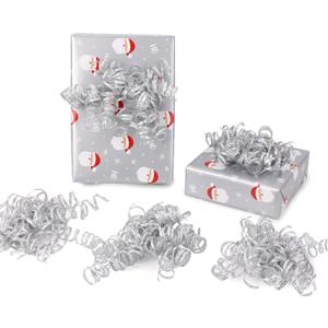6" Metallic Silver Christmas Curly Ribbon Bows for Gift Wrapping Self Adhesive Gift Bows for Holiday Decor, Baskets, Birthday, Wedding, Presents, Party Favors Decorations 6 Counts