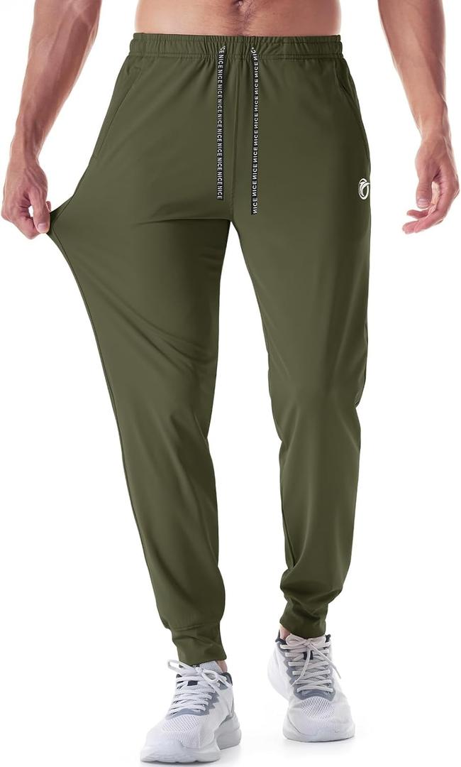 CANGHPGIN Mens Athletic Joggers with Zipper Pockets Lightweight Gym Sweatpants Men Tapered Workout Track Pants Jogging Running Green