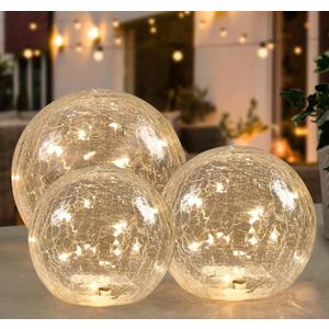 Crackle Globe LED Lamp Battery Operated, Lighted Glass Orb for Festival Christmas Decoration, Gold Mercury Glass Ball Light for Living Room Indoor (No Timer)