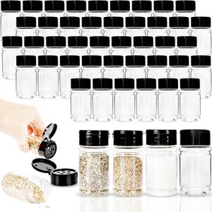 48 Pack 2.7 oz Plastic Spice Jars with Lids Small Empty Clear Spice Bottles Seasoning Shaker Containers for Kitchen Travel Camping Spice Organization, 3 colors (color style 1)