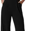 QINSEN Womens Casual Loose Overalls Jumpsuit Square Neck One Piece Sleeveless Wide Leg Rompers Outfits , size medium