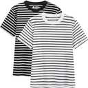 YIZUO ALTER Women's Striped Shirt Basic Short Sleeved Round Neck Striped T-Shirt, Casual Summer Clothing，2 Pack (Medium)