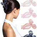 4 PCS Acrylic Bow Hair Clips for Women Bow Cute Claw Clip 4.3" Large Hair Claw Clips for Thick or Long Hair Bows Jaw Clip (Pink + Yellow + Brown + Black)