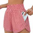 BMJL Women's Athletic Shorts High Waisted Running Short Pocket 2.5" Sporty Shorts Gym Workout Shorts (X-Large, Red Plaid)
