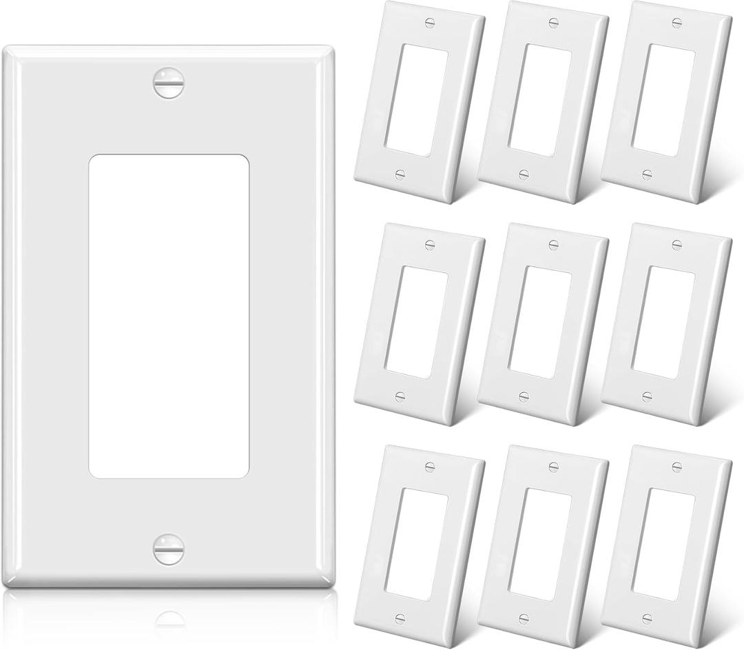 BESTTEN 10 Pack 1-Gang Decorator Wall Plate, Standard Size, H4.53 x W2.76, Unbreakable Polycarbonate Outlet and Switch Cover, White, UL Listed