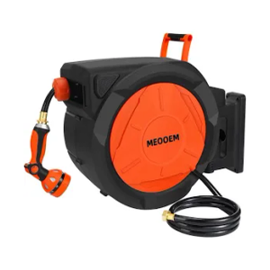 1/2 Inch 150FT Retractable Garden Hose Reel Wall Mounted Heavy Duty, 10 Pattern Nozzle & 180°Swivel Bracket, Automatic Rewind Water Hose Reels for Outside Yard, Any Length Lock (3/4" Brass Fitting)