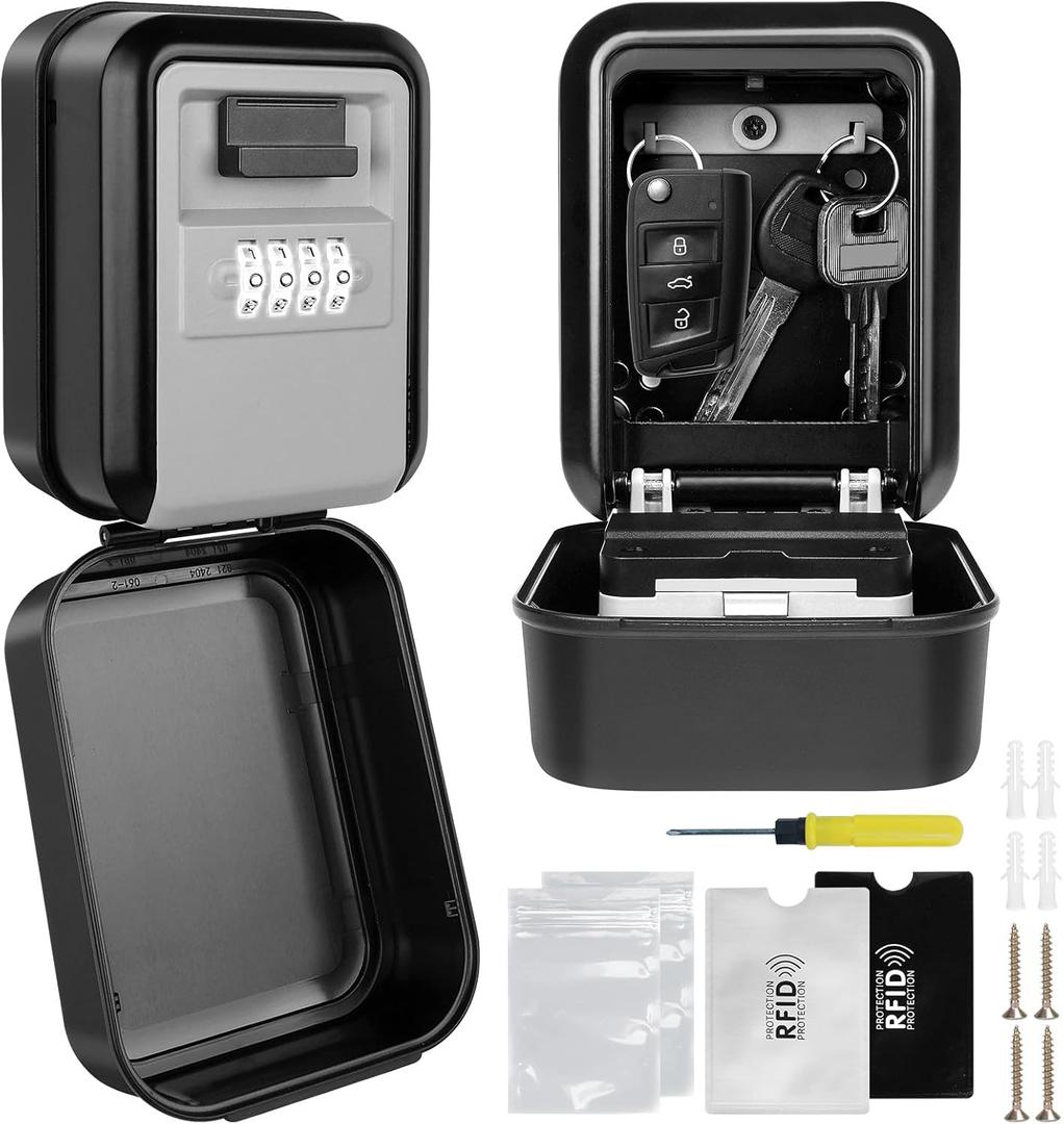 Key Lock Box with Light Up Dials, Sturdy Metal Body with Weatherproof Cover, Wall Mount Combination Lockbox for Keys, Easy Resettable Code, Spare Key Storage Box for Home Office Garage