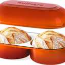 Cast Iron Bread Pan with Lid, Mini Enamel Sourdough Baking Dutch Oven Pot, Double Round Loaf Space for Homemade, Bread, Cake, Meatloaf, 16.5cm Diameter, 500F Oven Safe, Non Stick, Orange