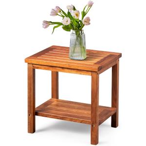 VINGLI 2-Tier Solid Wood Outdoor Side Table, Weather-Resistant Patio End Accent Table Wooden Coffee Table for Garden, Balcony, Porch