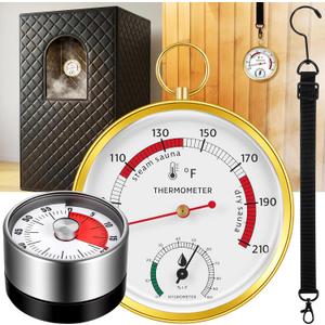 Tellegloww 2 Pcs Sauna Thermometer and Hygrometer, Timer, Upgraded Lanyard-Mounted for Portable Steam Sauna Box, Ideal for Infrared/Indoor/Home Use, Essential Accessory and Gift for Enthusiasts