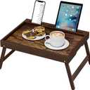 Bamboo Breakfast Tray with Foldable Legs & Detachable Stand | Ergonomic Handle | Portable Bed Tray for Eating, Working, Laptop, Tablet, and PhoneVintage Walnut (Medium, Regular)