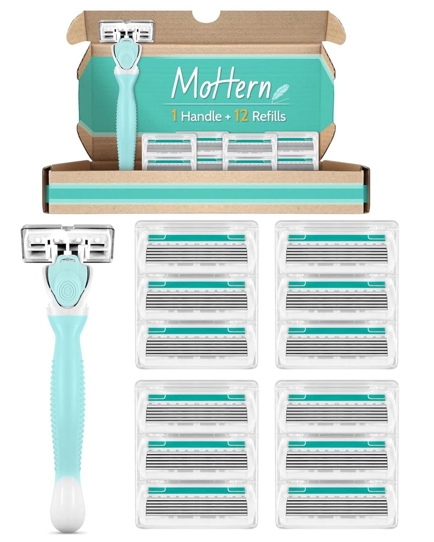 Razors for Women Sensitive Skin, 6 Blades Women’s razors for Shaving Including 2 Travel Razors for Women with 15 Blade Refills, Green