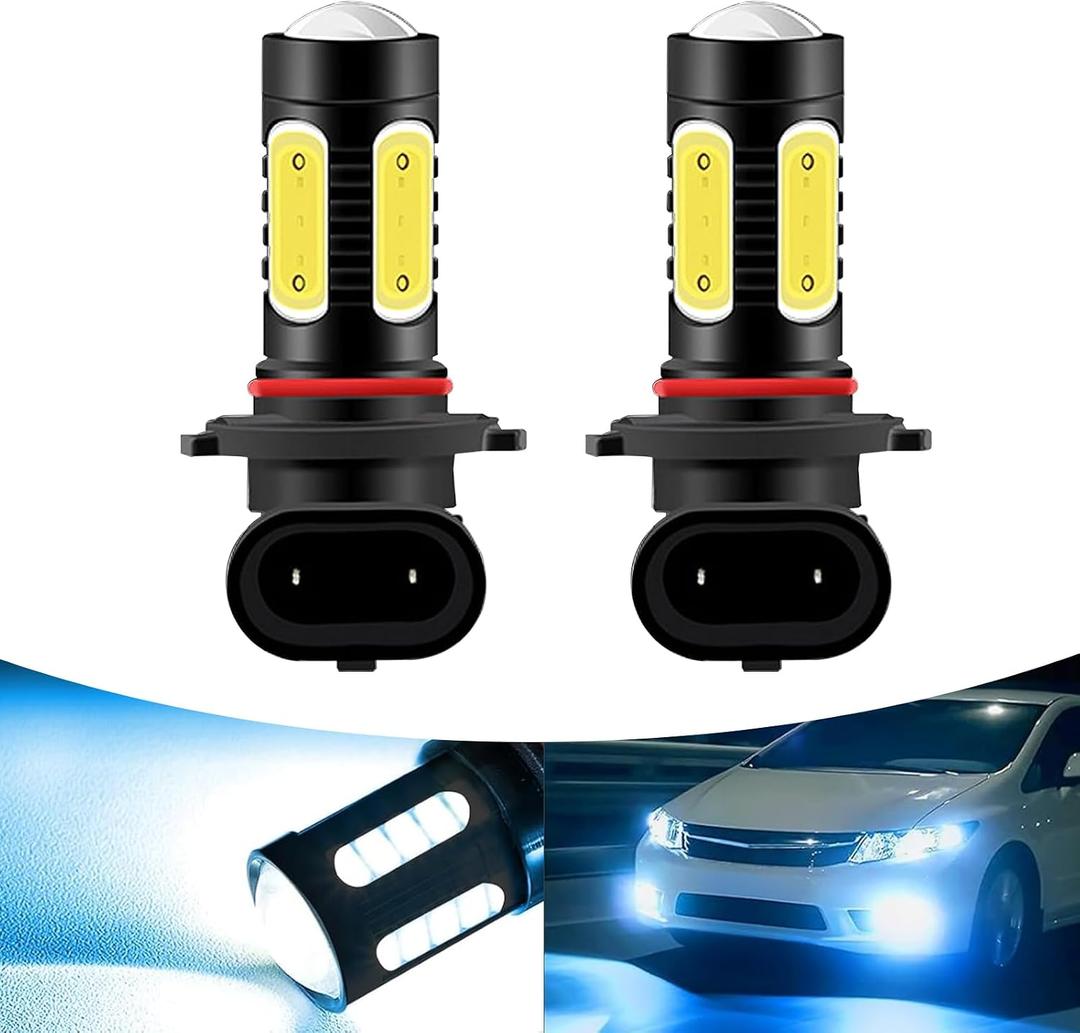 2 PCS Car 9006 Super Bright LED Fog Light, 0.7" x 2.4" x 0.98" 5 COB Chip Surround Lighting Bulb with Focusing Lens, Alloy Lamp Body Original Plug Replacement, Universal for Cars (Ice Blue)
