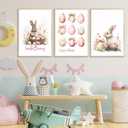 3Pcs Easter Bunny Poster Wall Art Pink Easter Eggs Wreath Canvas Prints Cute Watercolor Rabbit Pictures Wall Decor for Baby Boys And Girls Living Room Bedroom Home Decoration Un framed (16"L x 12"W)