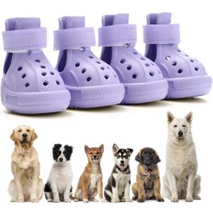 Dog Shoes for Hot Pavement, Non-Slip Waterproof Breathable Easy to Clean Put On and Take Off Dog Boots, Paw Protector for Hot Summer Roads Winter Snow (Purple, Size 8:(3.15"x2.56")(L*W)