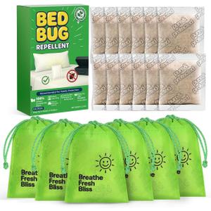 12 Pack Natural Bed Bug Repellent Pouches, Plant Based Long-Lasting 2 Month Protection Against Bedbugs Household Pest Control
