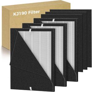 3 Pack KJ190L Replacement Filter Compatible with MOOKA KJ190L Air Purifier, 3 in 1 High-Efficiency Filters & 6 Washable Pre Filters, True HEPA Activated Carbon Filter for Home Large Room