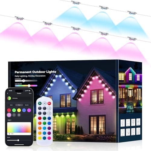 100FT Permanent Outdoor Lights for House, Smart RGB LED Eaves Lighting with APP & Remote Control, IP67 Waterproof Christmas Lights for Holidays, Parties & Year-Round Décor
