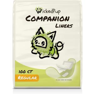 WICKEDPUP Dog Diaper Liners Booster Pads for Male and Female Dogs, 100ct | Disposable Diaper Inserts fit Most Reusable Pet Belly Bands, Wraps, and Washable Period Panties (Regular (100 Count))
