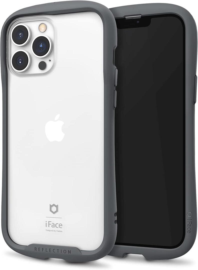 iFace Reflection Designed for iPhone 13 Pro Max (6.7")  Cute Shockproof Hybrid [9H Tempered Glass + Bumper] Wireless Charging Compatible Clear Case - Gray