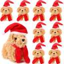 Aoriher 8 Pcs Christmas Stuffed Dog 5.5 Inch Christmas Puppy Mini Stuffed Puppy with Santa Hat Small Plush Dog with Red Scarf Xmas Plush Animal for Party Favor Gift (Light Brown)