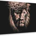 Jesus And The Lion of Judah Vintage Abstract Canvas Wall Art - Aesthetic Decorative Poster Prints for Modern Living Rooms Bedrooms And Bars 18x12inch(45x30cm) Frame-style