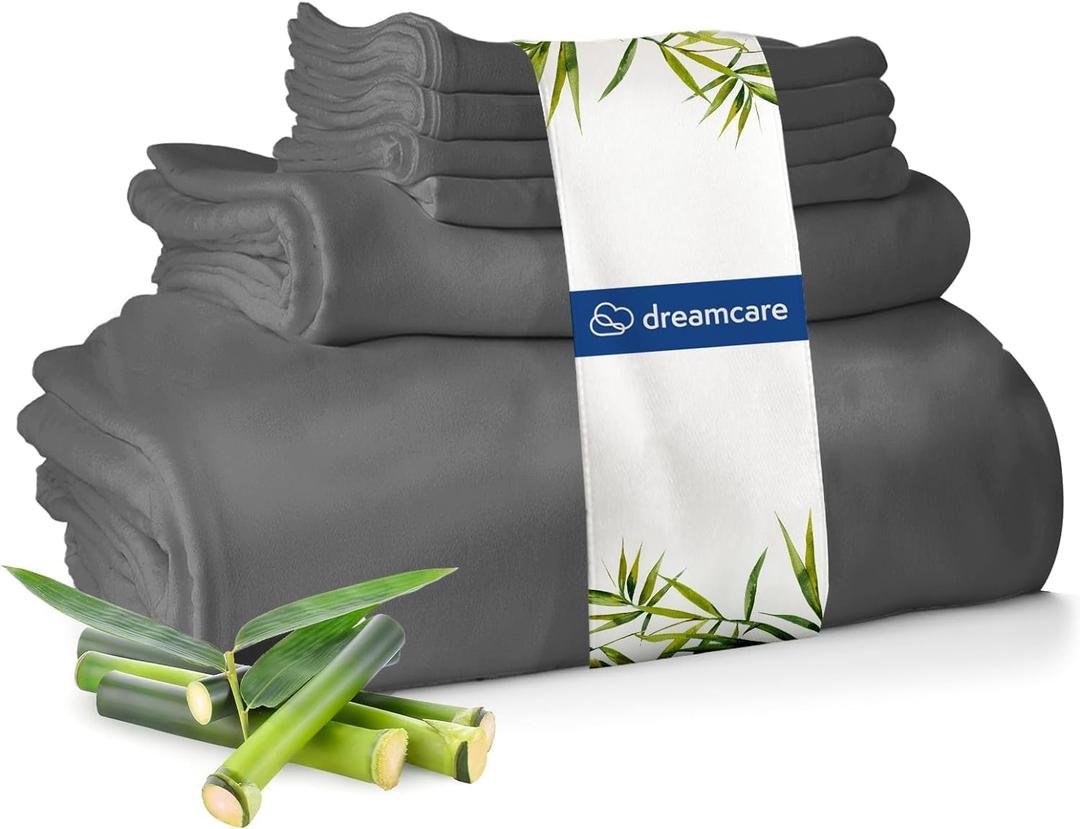 DREAMCARE 100% Viscose from Bamboo Sheets King Size - 4 Pc Luxury Cooling Sheets for Hot Sleepers, King Size Bed Sheets Set, Viscose from Bamboo Sheets Set (Gray)