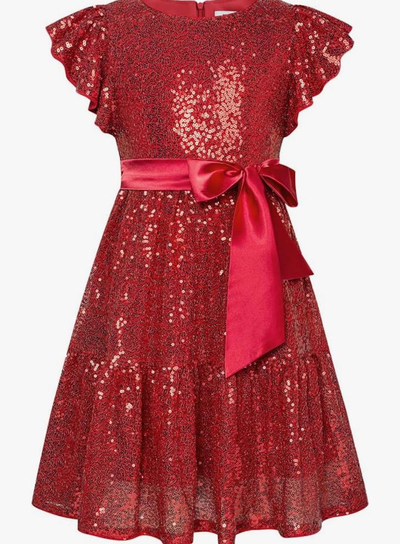 GRACE KARIN Girls Formal Party Dress Sequin Birthday Fancy Dresses Wedding Guest Dance Ruffle Dress 10-12Y