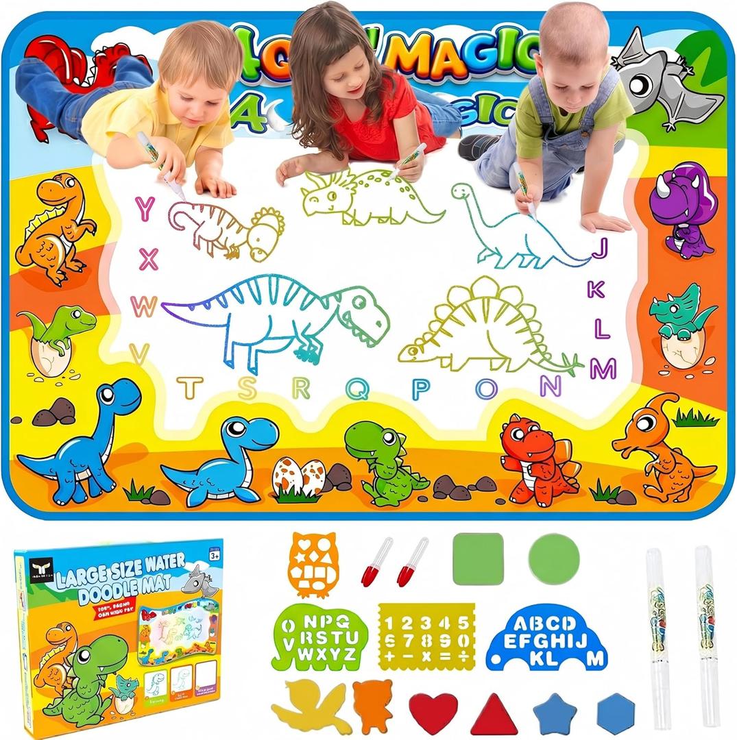 Water Doodle Mat for Toddlers 1-3: Mess-Free Coloring Toy,Dries in 5-10 Mins for Endless Play,Dinosaur Reusable Aqua Painting Board Toddler Toys,Birthday Gifts for 1-3 Year Old Boy