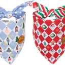 CROWNED BEAUTY Christmas Dog Bandanas Reversible Small Pack of 2, Nutcracker Cheer Set, Adjustable Triangle Holiday Blue Red Scarves for Dogs Cats Boy Girl Pets DB141-S