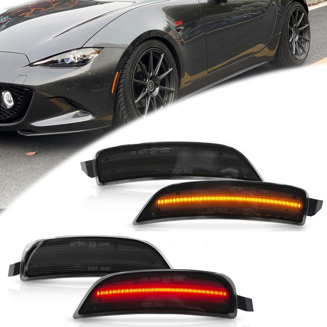LED Side Marker Lights for 2016 2017 2018 2019 2020 2021 2022 2023 2024 Maz'da MX-5 ND Miata Smoked Lens Amber Front Rear Red Marker Lights Replace OEM Sidemarker Lamps