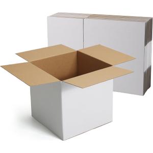 CRUGLA 10x10x10 Shipping Boxes 15 Pack, White Corrugated Cardboard Boxes with Side-Lock and Pre-Applied Double-Sided Tape, Easy Assemble Packing Mailer Boxes for Small Business Shipping