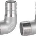 304 Stainless Steel Hose Barb Fitting, 1" Hose Barb to 1" NPT Male 90 Degree Elbow, Air Hose Barb Fitting, For Water, Fuel, Home Brew Pipe Fittings, Pack of 2