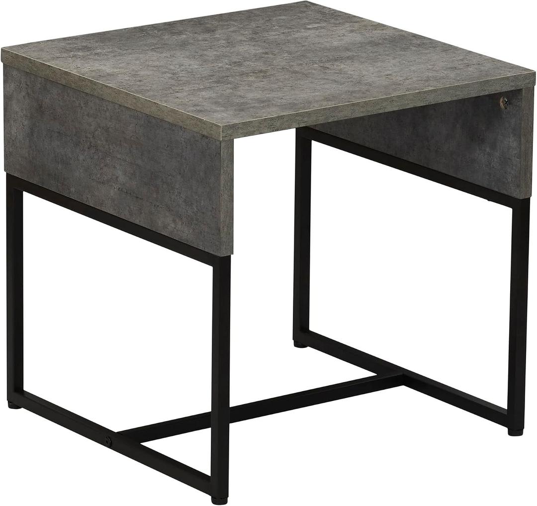 Household Essentials Slate Concrete Table with Black Iron Base, 18 inches x 18 inches x 18 inches