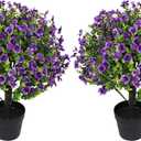 24" Artificial Potted Plants Outdoor Set of 2, UV Resistant Faux Purple Daisy Mums Flowers with Eucalyptus, Decorative Plants in Pots for Front Porch, Patio & Entryway