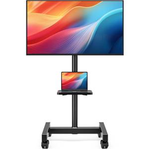 Mobile TV Floor Stand for 13-50 inch LCD LED Flat/Curved Panel Screen TVs up to 44 lbs, Height Adjustable TV Stand Mount with Tilt VESA 200x200, Portable TV Stand with Shelf HT2007BM