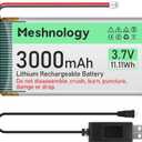 3.7V 3000mAh Li Battery with USB Charger Cable 103665 1S LiPo Battery with Protection Board Insulated Rubber Tape and Micro JST 1.25 Plug for Arduino ESP32 Module Board Drone RC Car (Pack of 1)