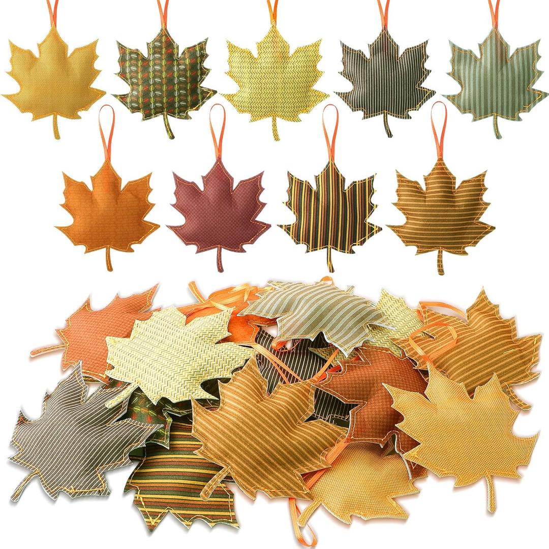Tudomro 27 Pcs Thanksgiving Tree Decoration Fall Autumn Leaves Tree Ornaments Thanksgiving Decor 3D Felt Leaves Pumpkin Autumn Hanging Ornaments for Home Decor Party Favors(Maple Leaf Style)