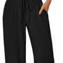 Trendy Queen 2 Piece Matching Summer Sweatsuit Lounge Set Womens Wide Leg Pants Side Ruching Crop Top Sets (Medium, Black)
