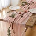 Keketo Pink Spring Table Runner Cheese Cloth Rustic Gauze Cheesecloth Table Runner 120 Inch 10 FT for Wedding Baby Shower Bridal Shower Party Sheer Boho Home Decorations