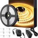 Warm LED Strip Lights,Onforu16.4ft Dimmable Strip Lighting,3000K 5m 12v Tape Light, 2835 LEDs Flexible Warm White Rope Light for Home,Kitchen,Under Cabinet,Bedroom, Christmas Decor, Non-Waterproof
