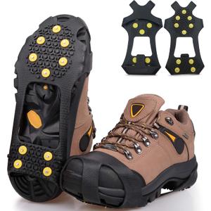 Ice Snow Cleats for Shoes Boots, Walk Traction Cleats Rubber Crampons Anti Slip 10-Stud Winter Ice Cleat Slip-on Stretch Footwear for Women Men Kids (X-Large(10-12.5men/11.5-14 women)
