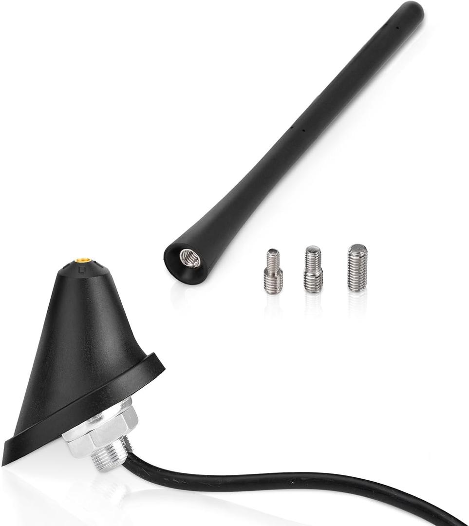 Eightwood Universal Car Radio Rubber Antenna 7in, FM AM Roof Mount Vehicle Antennae Replacement with Mount Base 16ft Cable for Car Truck Stereo Receiver Head Unit